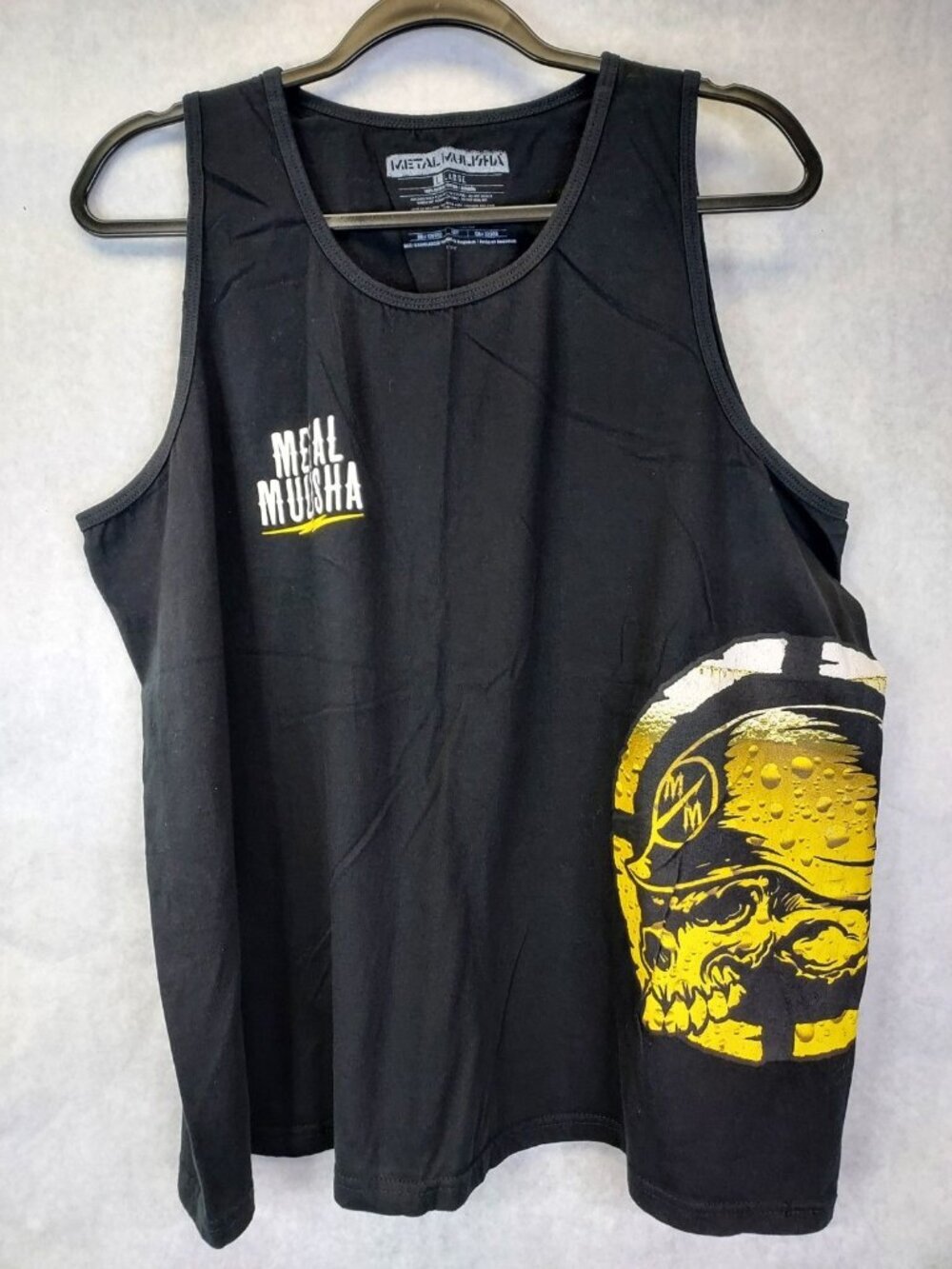 Metal Mulisha Tank Top Mens L Black Yellow Helmet Skull Logo Graphic Grunge Punk